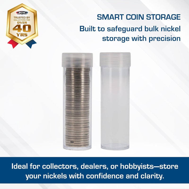BCW Coin Tubes for US Nickels – 10ct | Durable Plastic Storage with Airtight Lids | Holders for Collectors - Image 2